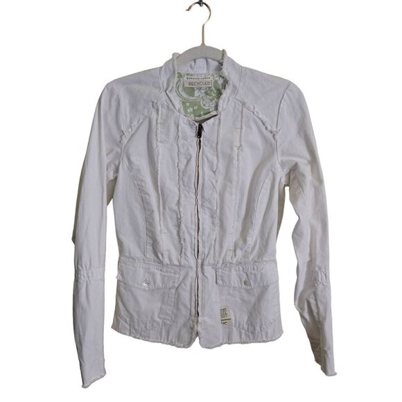 Burning Torch Recycled Cotton White Long Sleeve Raw Hem Full Zip Jacket Size S - Picture 1 of 8